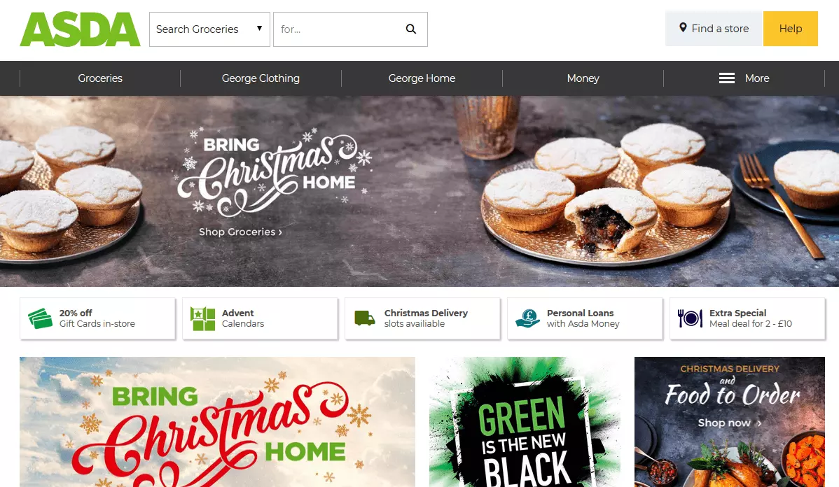 Screenshot of Asda’s homepage