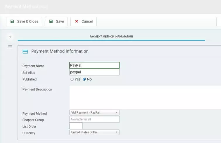 Joomla eCommerce shop: Add payment method with VirtueMart