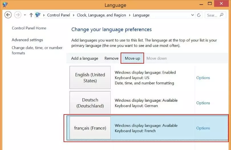 Choose primary language.