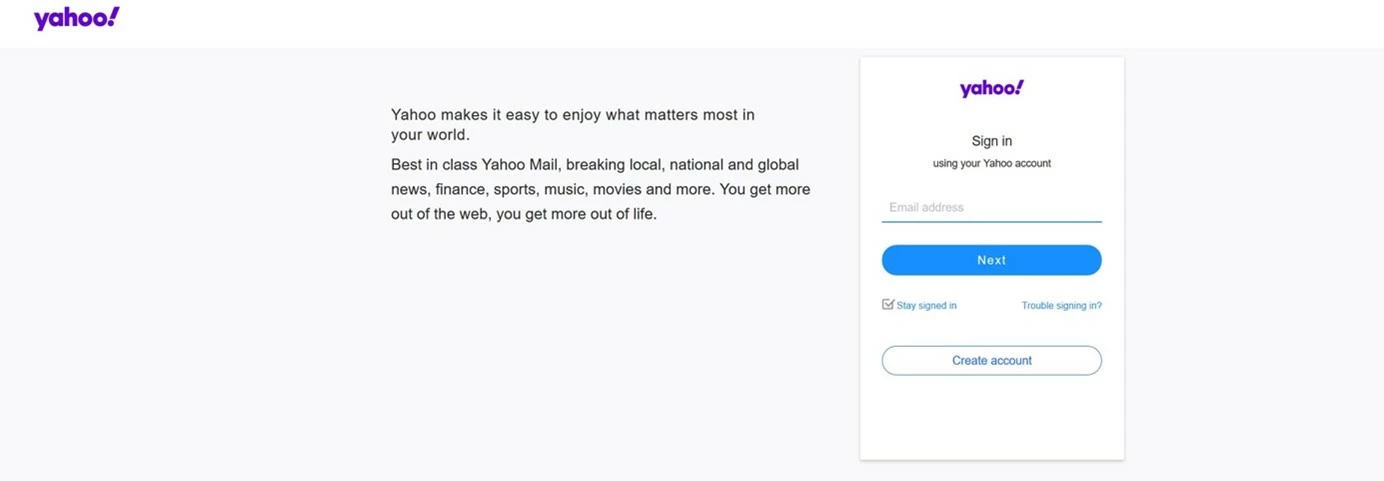 Yahoo Mail: Login page