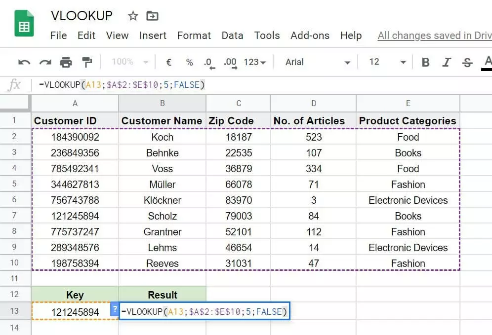 VLOOKUP in Google Sheets