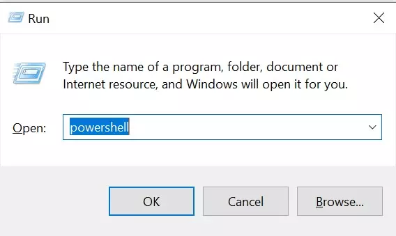 PowerShell command prompt in the dialogue box