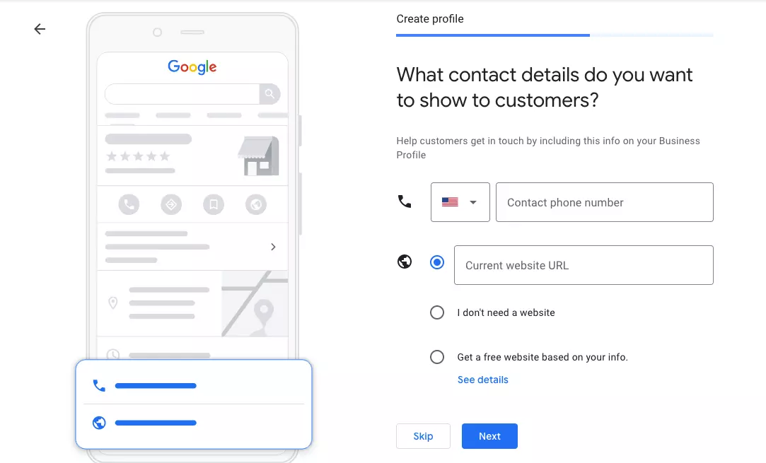 Register Google My Business: Add contact details