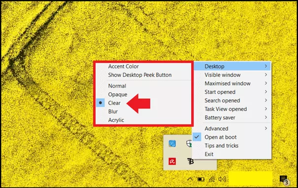 The 'Clear' option in the TranslucentTB tool makes the taskbar completely transparent