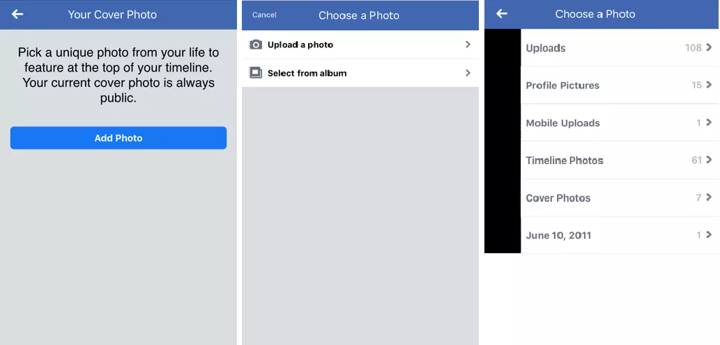 Changing your Facebook cover photo on a mobile