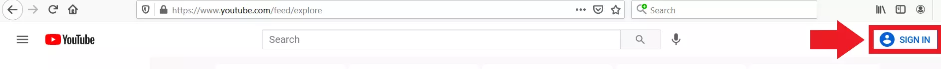 YouTube website: ‘Sign in’ button