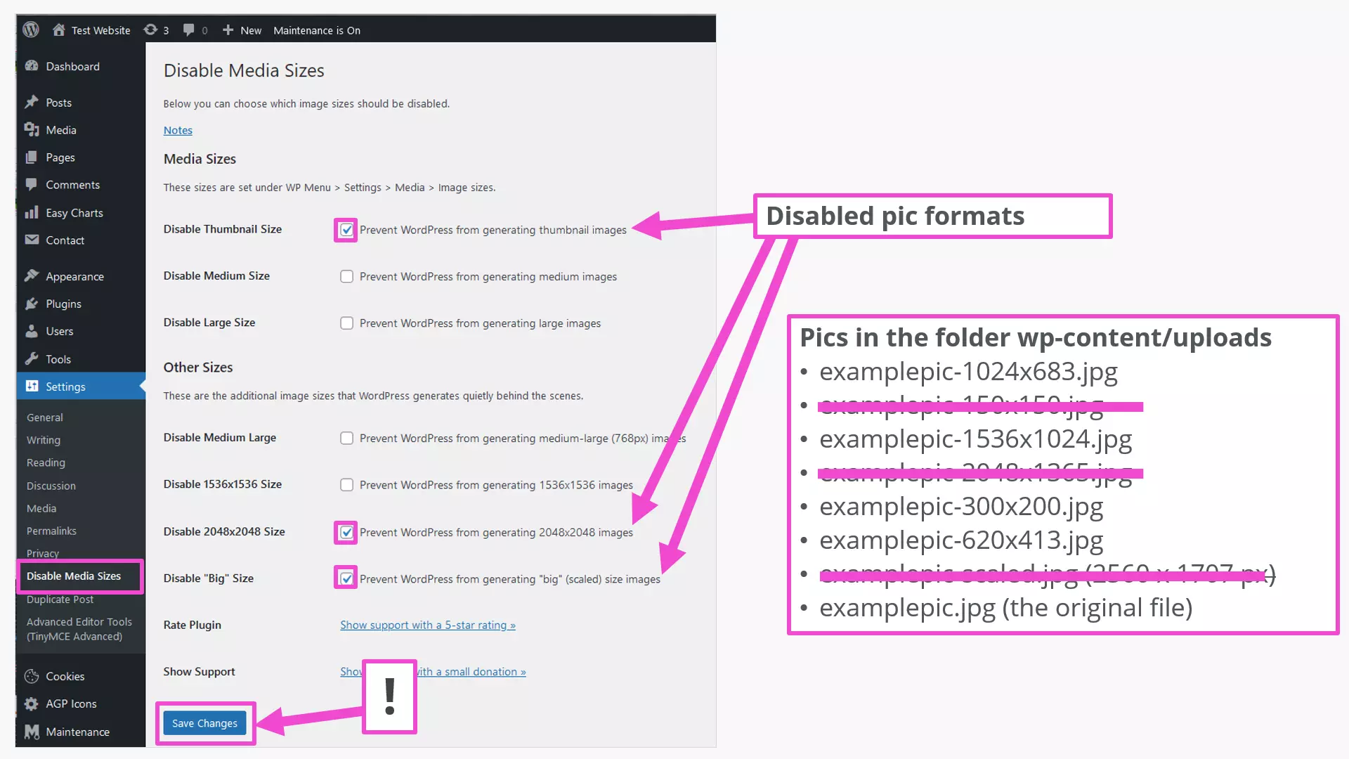 Disable preset image sizes in WordPress using a plugin