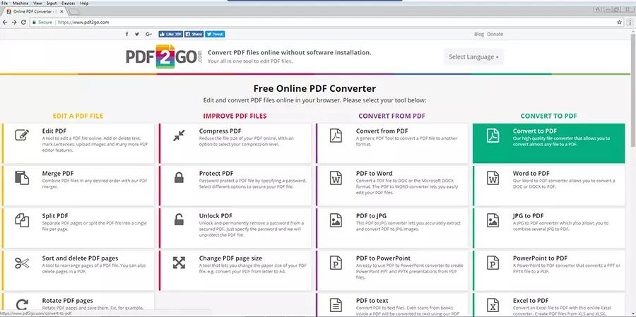 PDF2GO start page