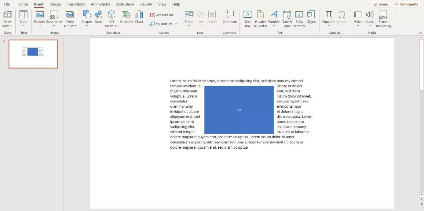 PowerPoint: wrap text around an image 