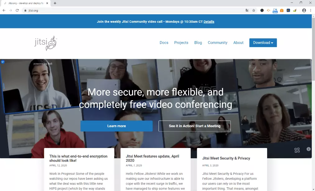 Video telephony provider Jitsi Meet’s website.