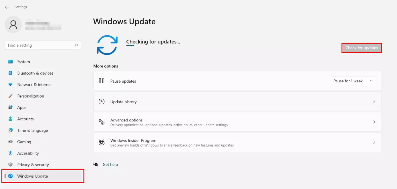 Windows 11 settings with ‘Windows Update’ update