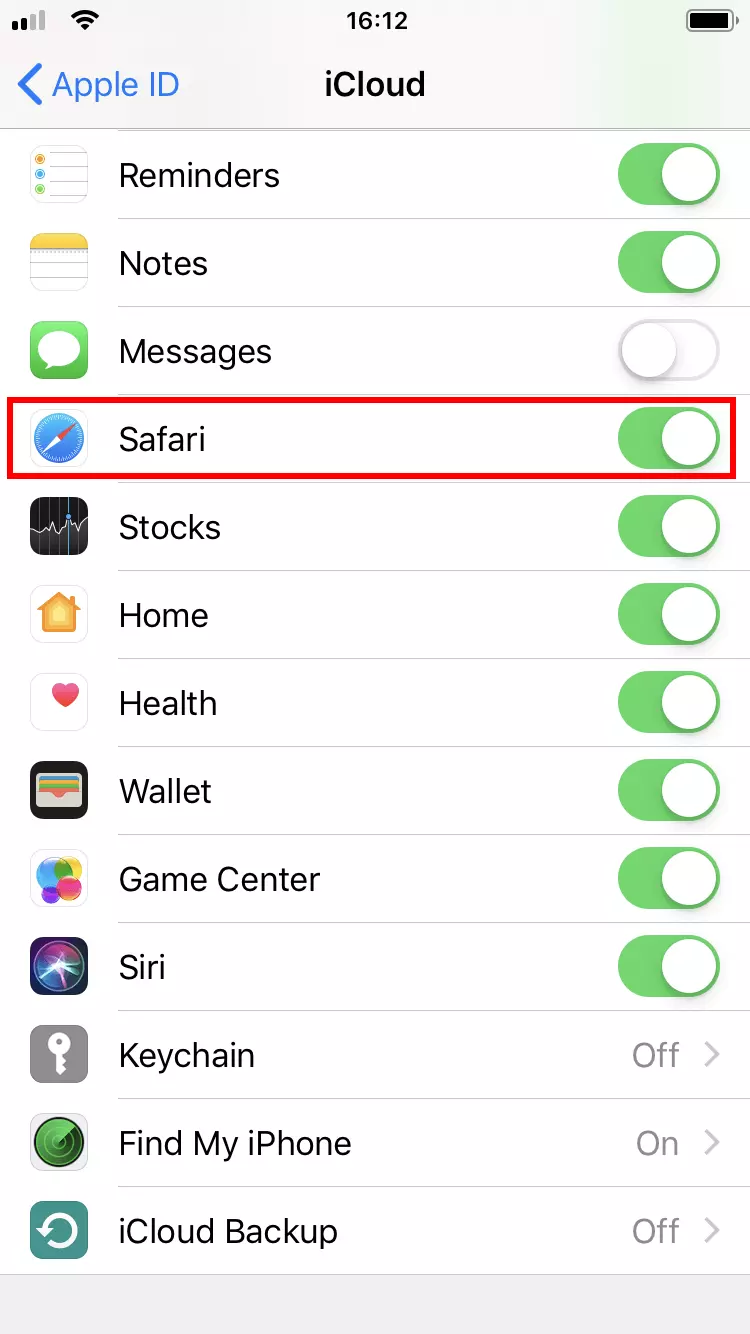 Choosing apps for iCloud synchronisation