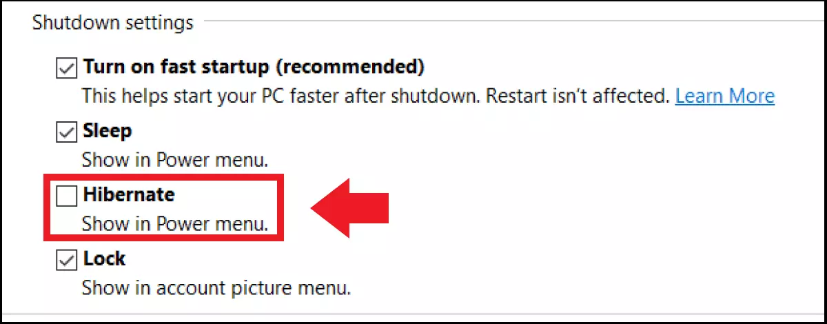 Windows 10: Menu ‘Shutdown settings’