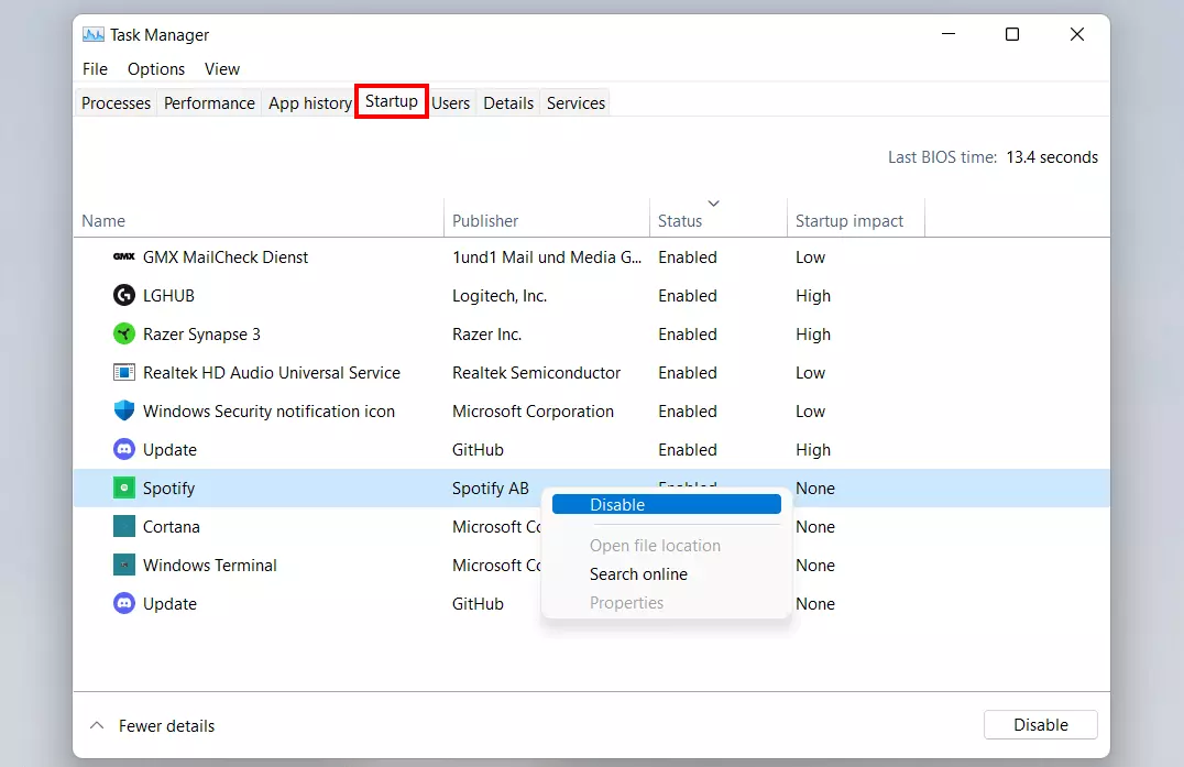 Windows 11 Task Manager with ‘Autostart’