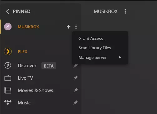 Path to manage the Plex Media server and change settings