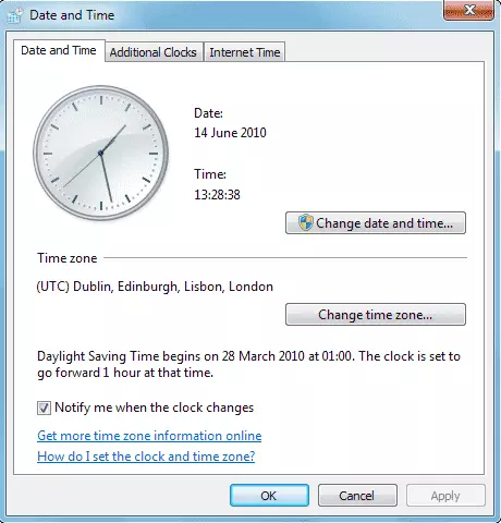 Windows system preferences: date and time