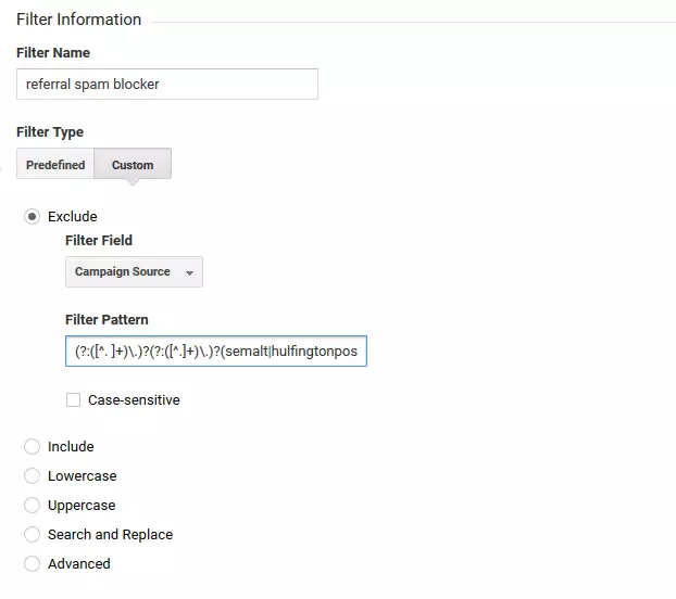 Google Analytics Demo Account: Filter function