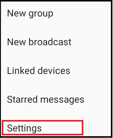 WhatsApp menu ‘Settings’ in ‘Options’