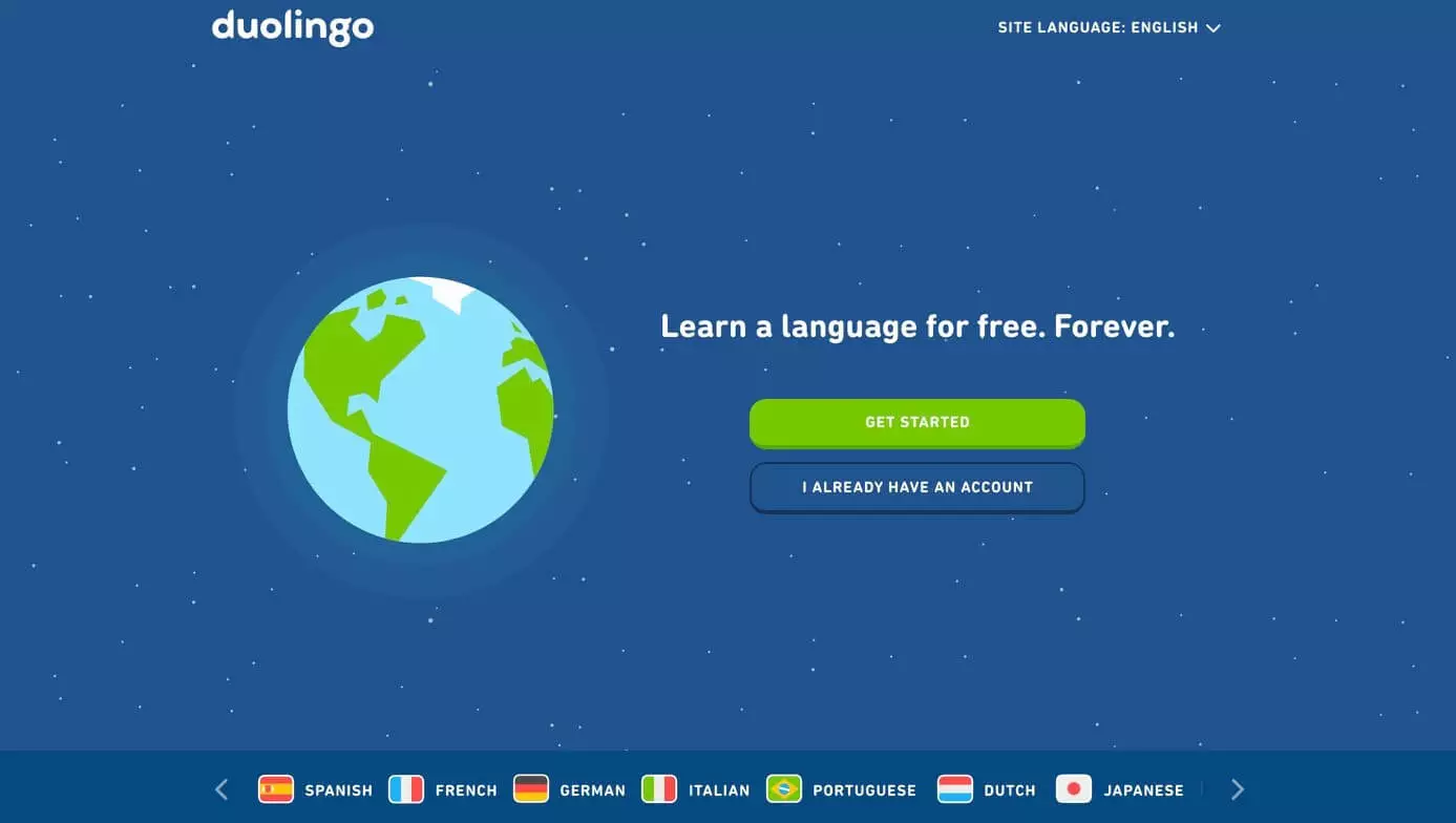 Screenshot of the Duolingo website.