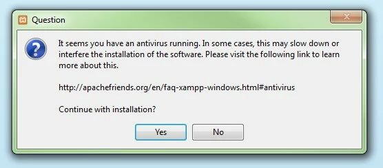 Disabling the anti-virus programme as the first step when installing XAMPP