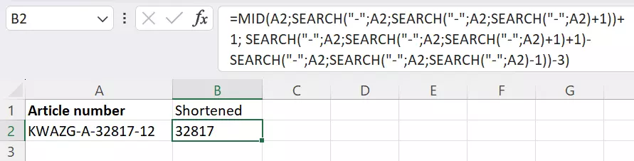 The Excel SEARCH function: Shortening product codes