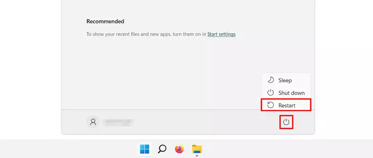 ‘On/Off’ button in Windows 11 start menu