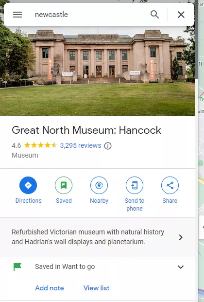 Screenshot of location details in Google Maps