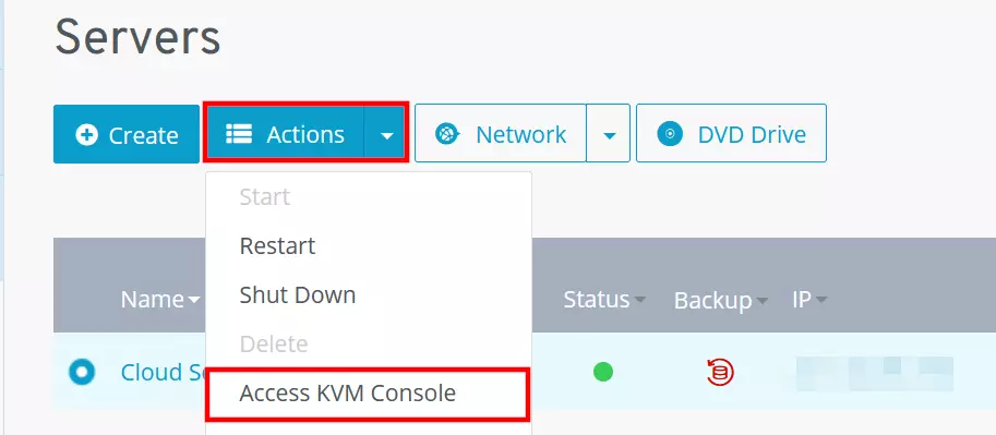 Access the KVM Console in your IONOS customer account