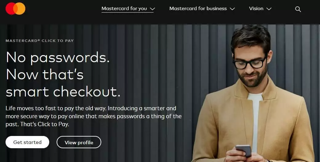 Screenshot of Mastercard Click to Pay homepage