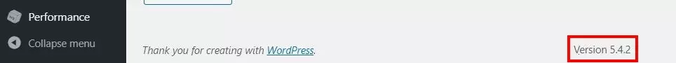 WordPress version number in the dashboard footer