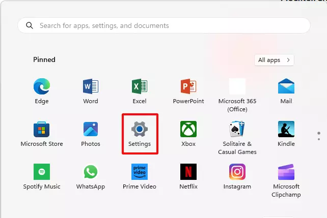 Screenshot of the Windows 11 Start menu