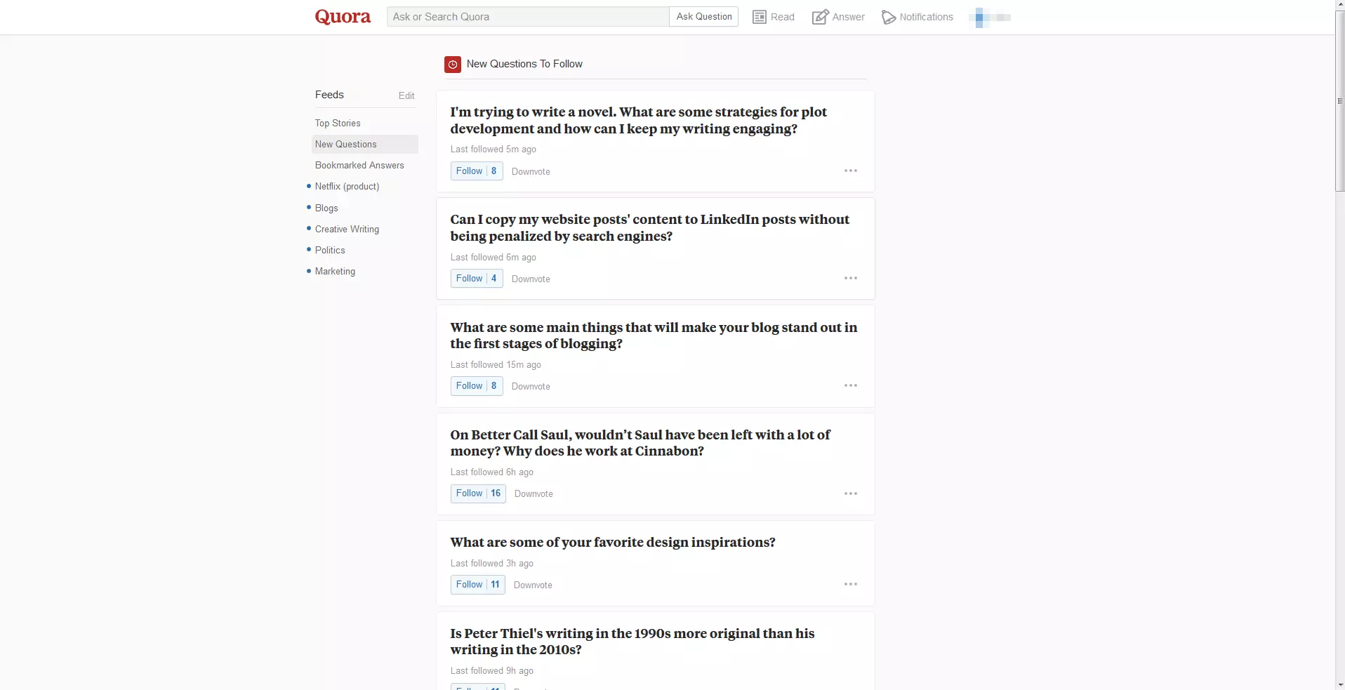 Overview window in Quora