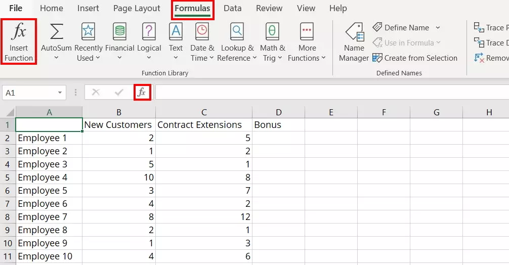 Excel “Insert Function” dialogue box