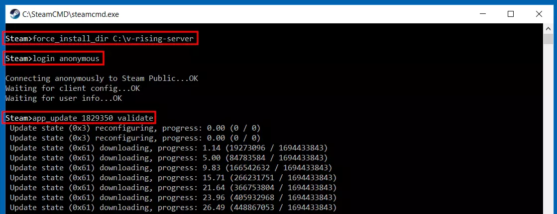V Rising: Installation of server application via SteamCMD