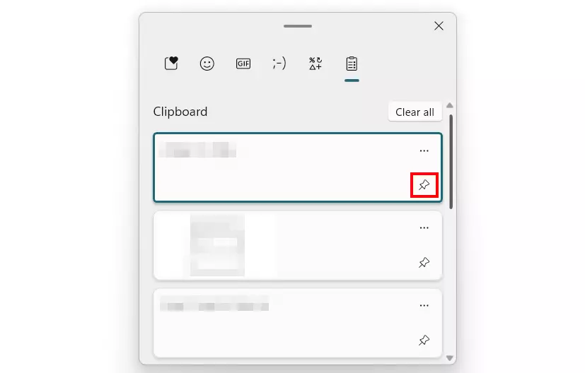 Windows 11 Clipboard: Pinned Item