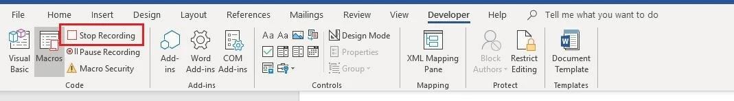 The “Developer” tab in Word 2016