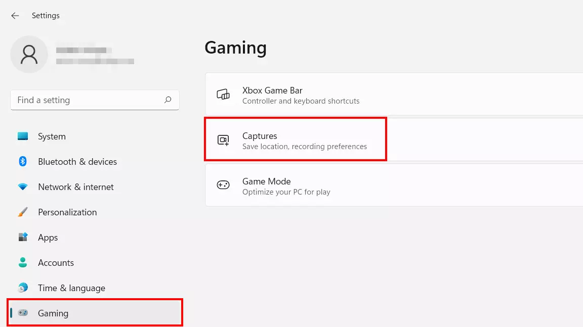 ‘Gaming’ menu in Windows 11 settings