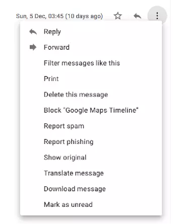 Screenshot of the Gmail menu