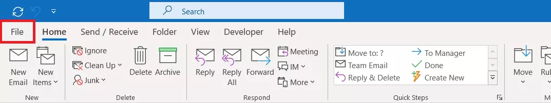 Outlook menu