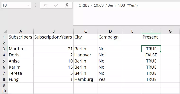 Excel OR function with user-defined categories