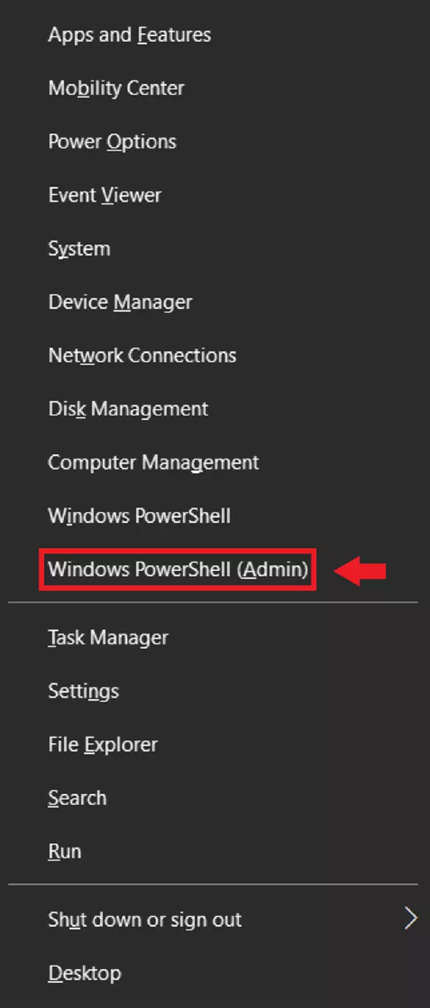 Go to ‘Windows PowerShell (Admin)’