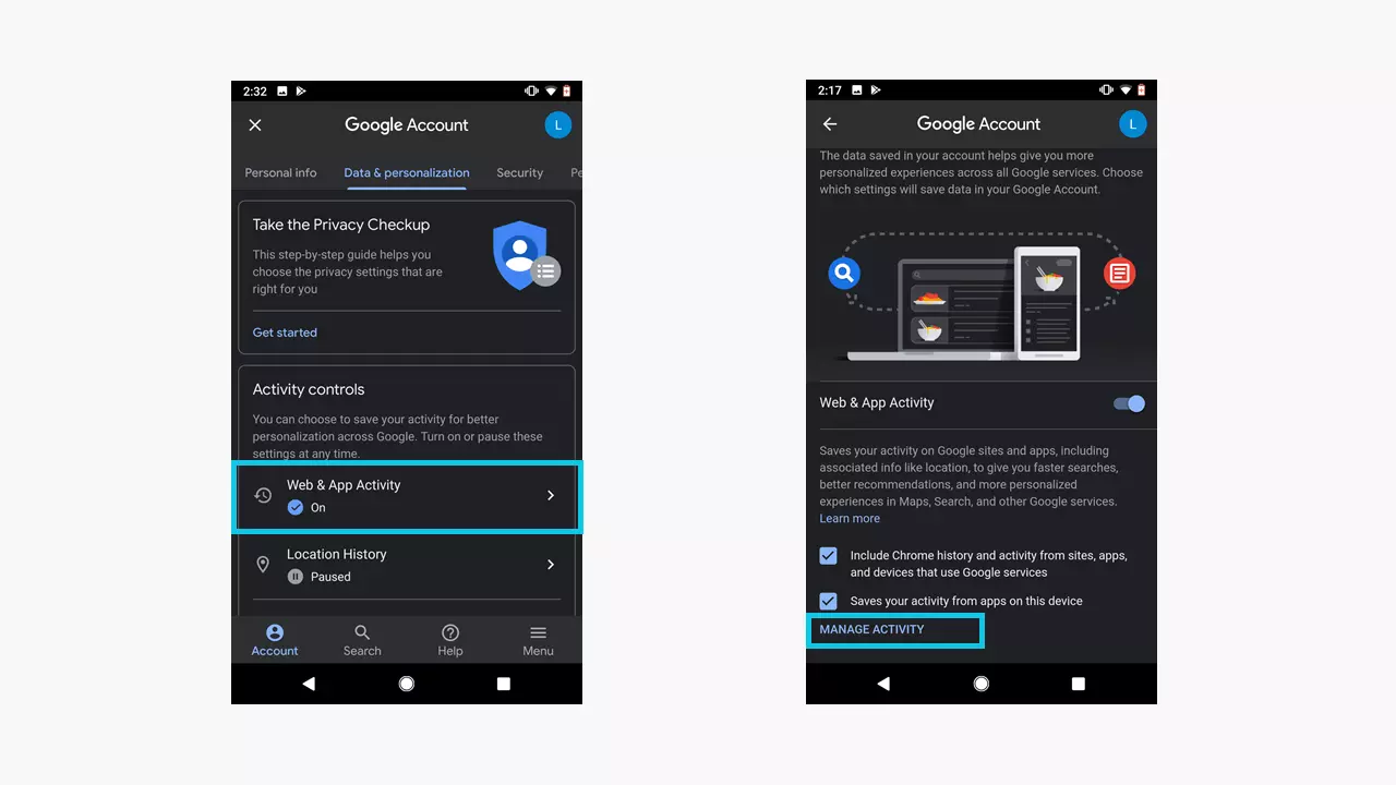 Android: Google settings “Data & personalisation”