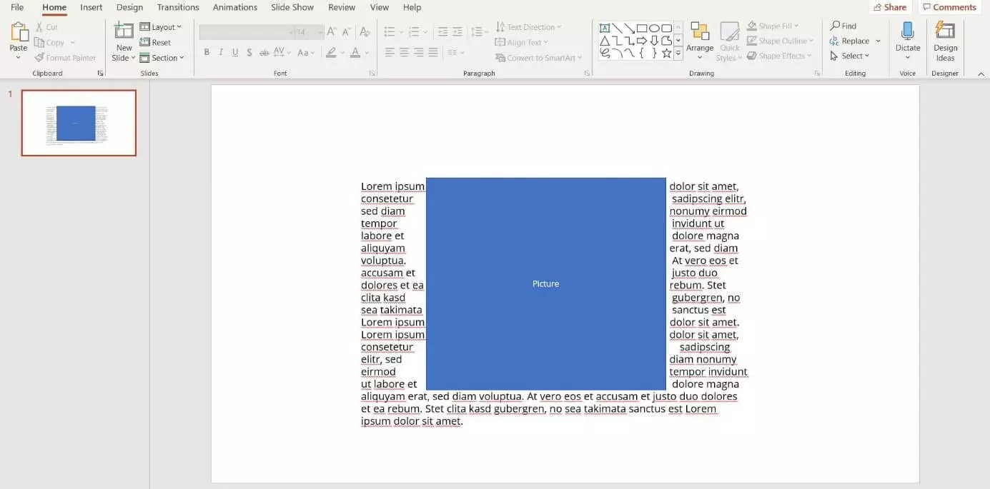 PowerPoint: wrap text around an image 