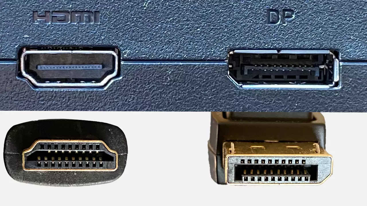 Image of the plug and socket view of HDMI and DisplayPort