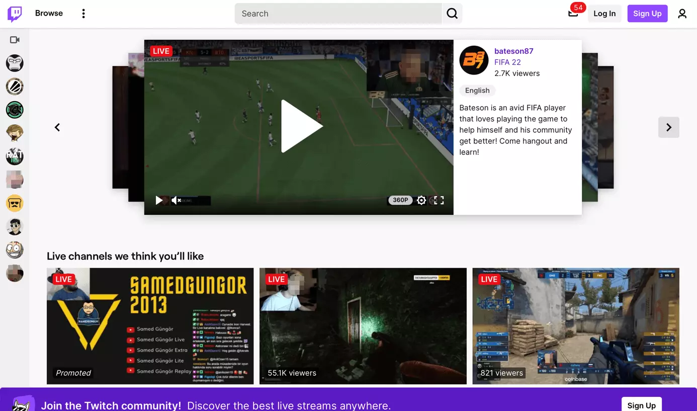 Screenshot of Twitch’s site