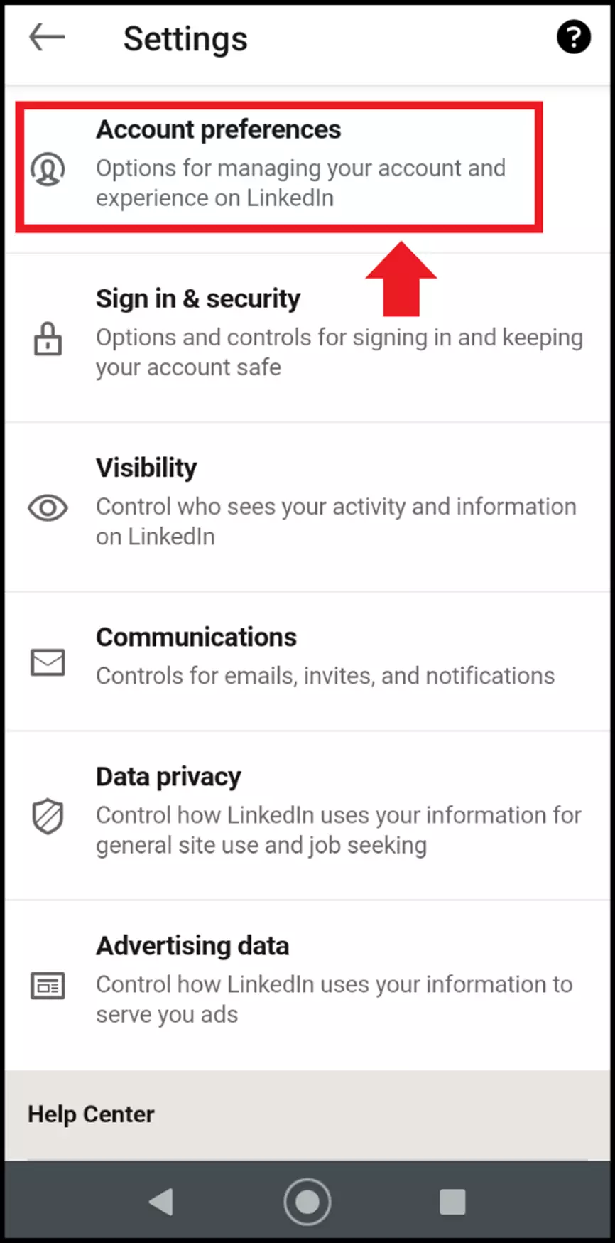 To get to the account management area, click on ‘Account preferences’