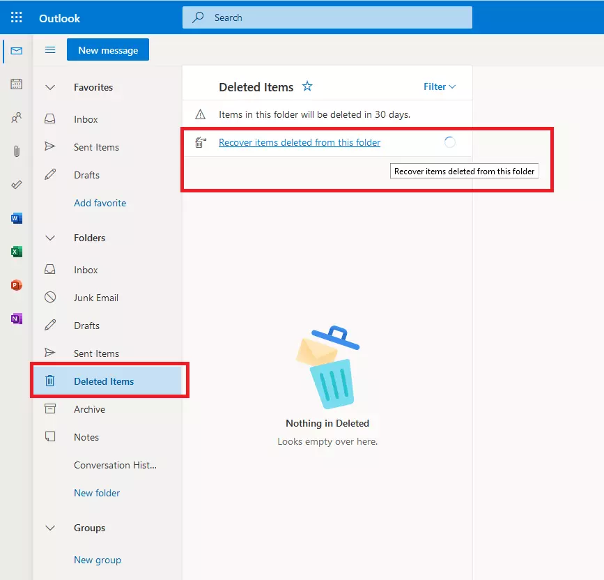 recoverable items in Outlook.com