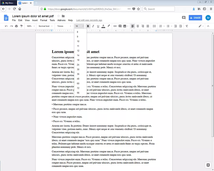 Editing a PDF in Google Docs