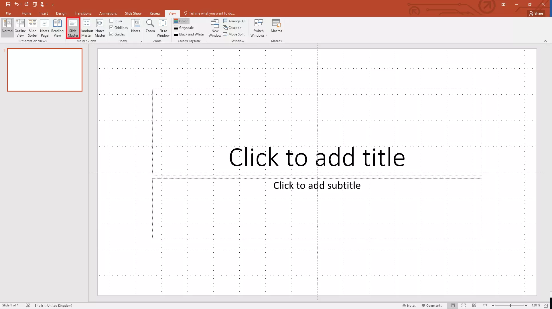 Opening Slide Master view in PowerPoint 2019