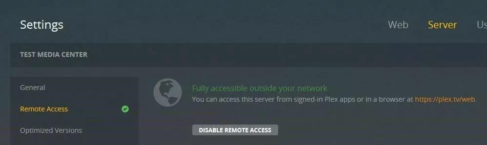 Plex Media Server: Settings